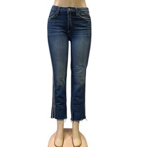 Paige Hoxton High Rise Denim Straight Ankle Side Stripe Raw Hem Blue Jeans 28